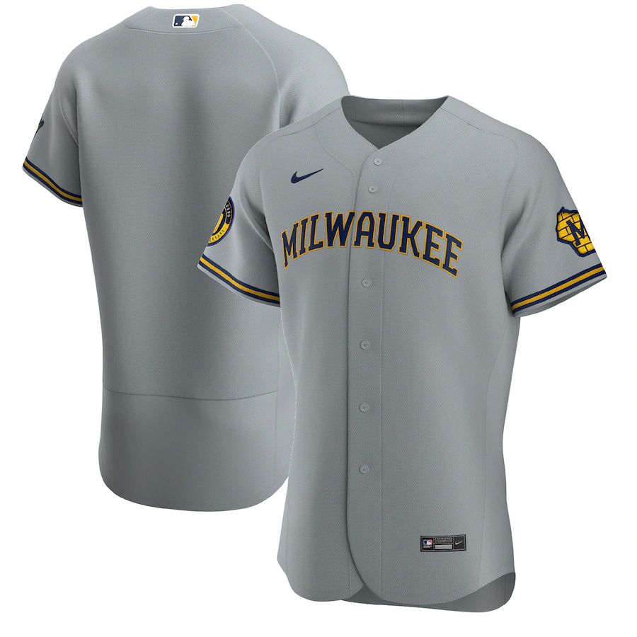 Mens Milwaukee Brewers Nike Gray Road Authentic Team MLB Jerseys